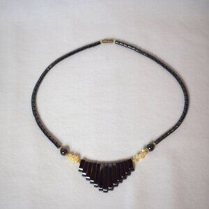 Vintage Black Hematite Necklace with Mixed Length Oblong Hematite Stones